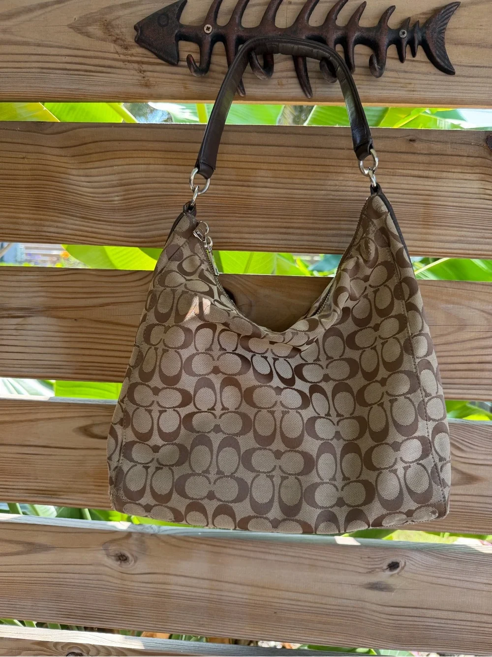 Coach Khaki/Brown Signature Hobo Shoulder Bag